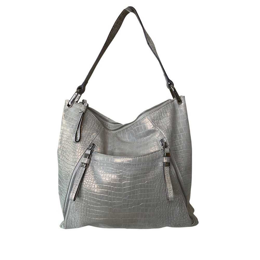 NEW B. Makowsky Croc Snake Embossed Leather Shoulder Bag Metallic‎ Shimmer